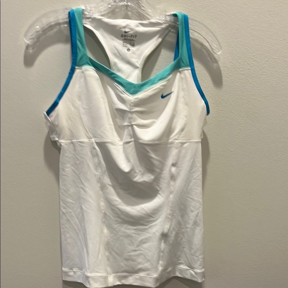 Nike White and Blue Fitted Sleeveless Tank Top